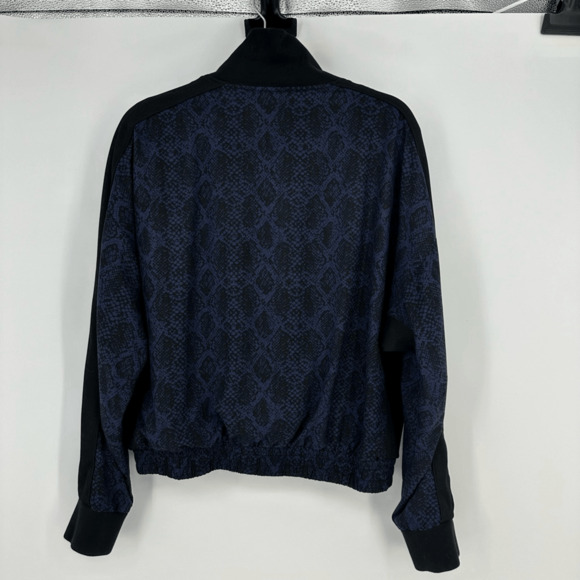 Athleta Womens M Brooklyn Track Bomber Jacket Black Blue Full Zip Athleisure - Picture 6 of 10